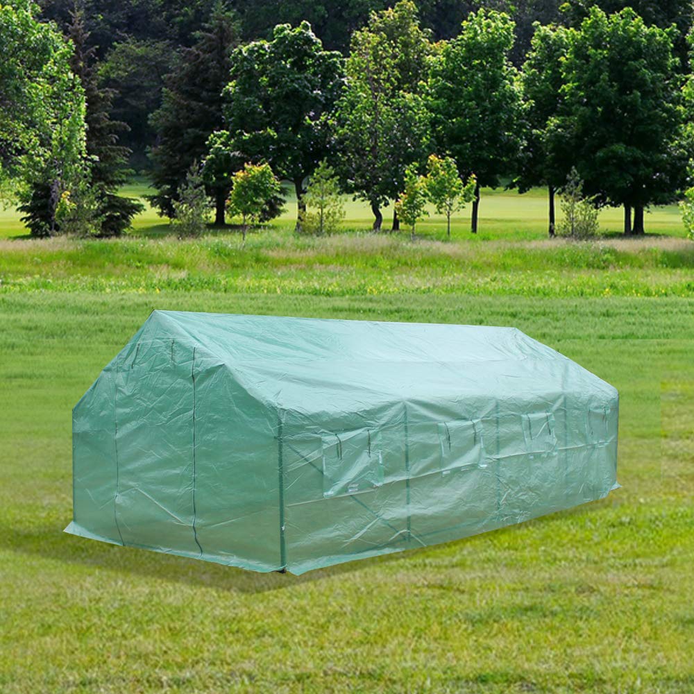 20'x10'x7' Heavy Duty Portable Walk-in Greenhouse - Large Gardening Tent with Zippered Door & 8 Ventilation Windows | Outdoor Plant Protection for Vegetables, Flowers & Seedlings | Perfect for Backyards, Patios & Urban Farming (Green)