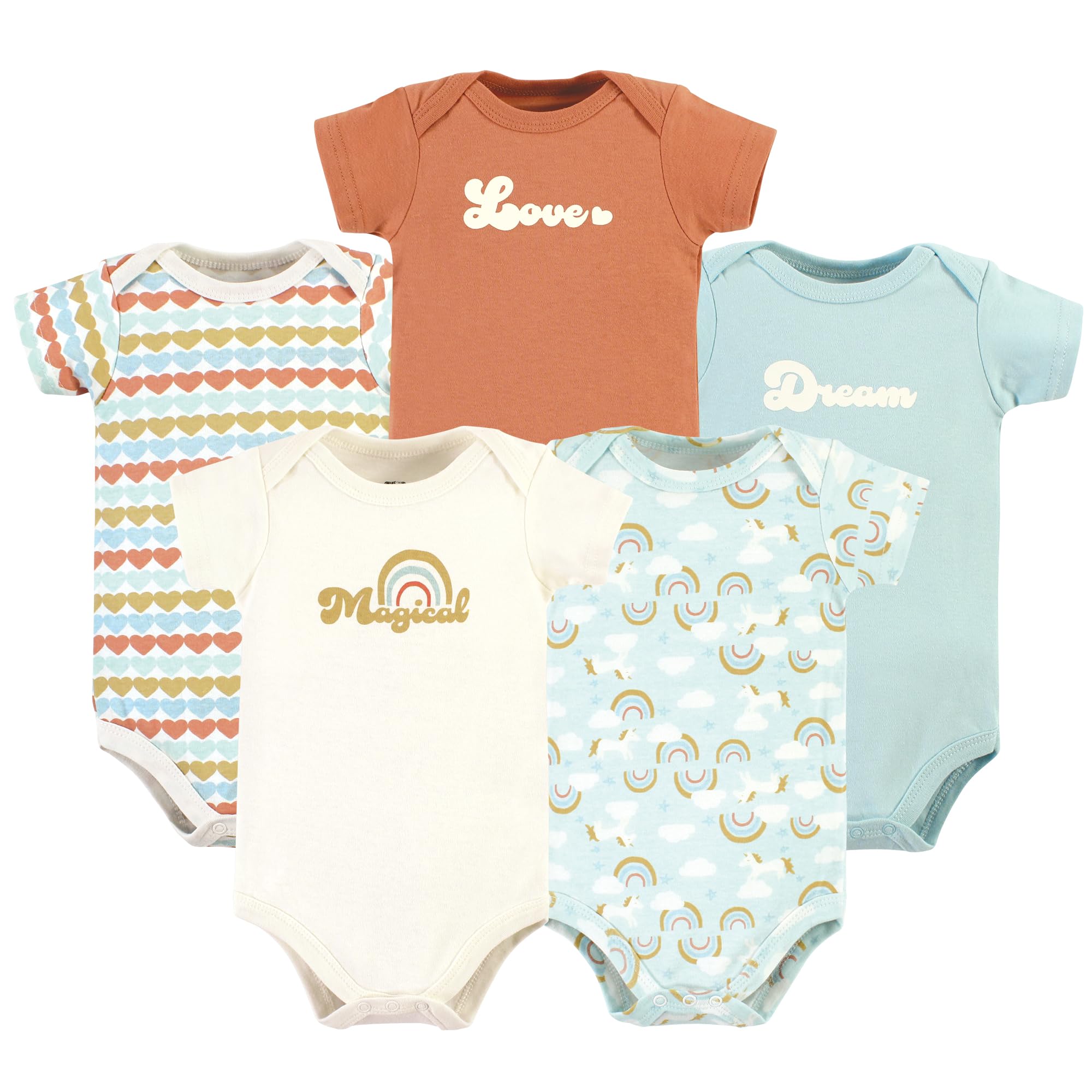 Hudson Baby Unisex Cotton Bodysuits - 5-Pack Magical Rainbow | Soft Preemie Onesies for Newborns | Perfect for Everyday Wear, Gifts & Photo Shoots