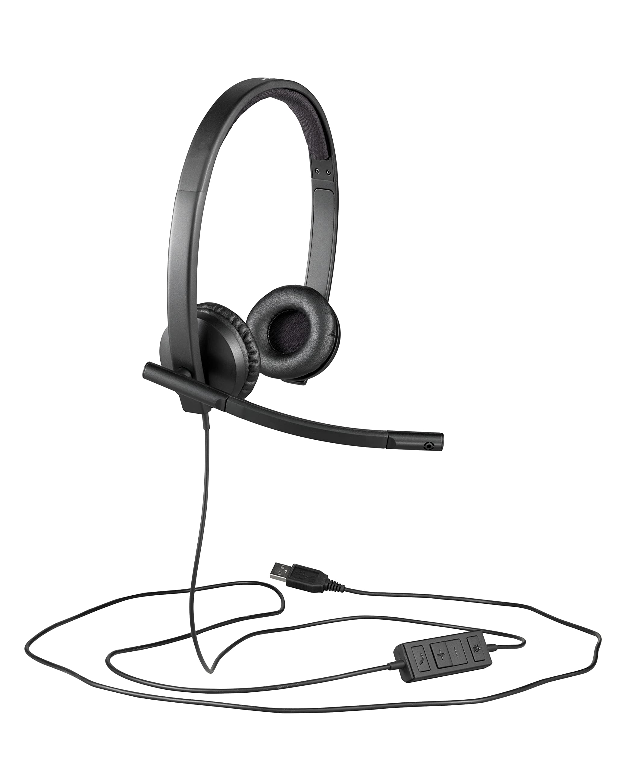 Logitech H570e Wired USB Headset with Noise-Canceling Microphone - Stereo Headphones for PC, Mac, Laptop - In-Line Controls, Mute Button & LED Indicator - Black | Perfect for Office Calls, Online Meetings & Remote Work