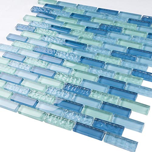 Mini Brick Mix Blue Glass Mosaic Wall Tile - 10 Sheets/Case - Waterproof Backsplash Tile for Bathroom, Kitchen, Shower, Pool & Spa - DIY Home Decor Mosaic Tiles for Walls & Countertops