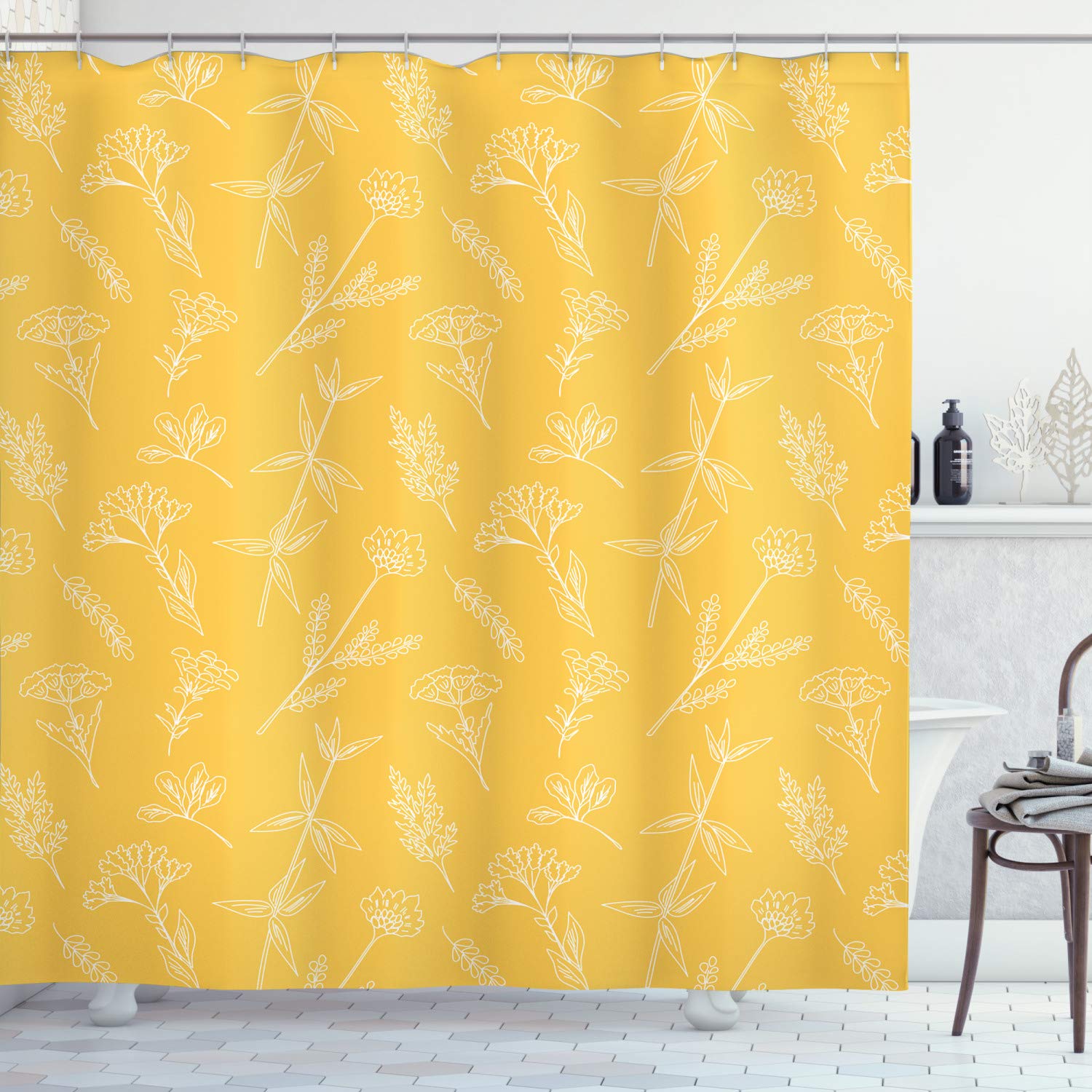 Ambesonne Floral Shower Curtain - Botanical Forest Wildflowers Outline Design, 69