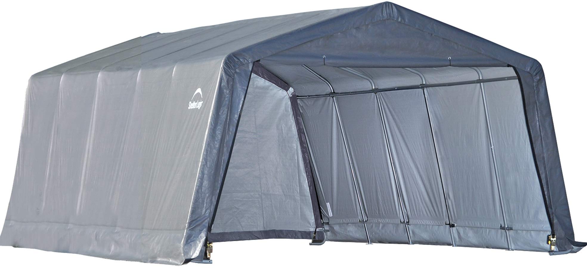ShelterLogic Peak Style 12x20x8 ft Portable Garage Storage Shelter - Heavy Duty Weatherproof Grey Cover for Car, Boat & Outdoor Equipment Protection