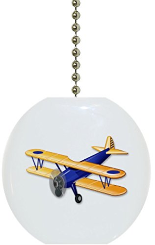 Vintage 3132 Blue Airplane Biplane Ceramic Fan Pull - Handcrafted Ceiling Fan Accessory for Home Decor, Kitchen & Bedroom - Perfect for Farmhouse, Cottage & Vintage Style Interiors