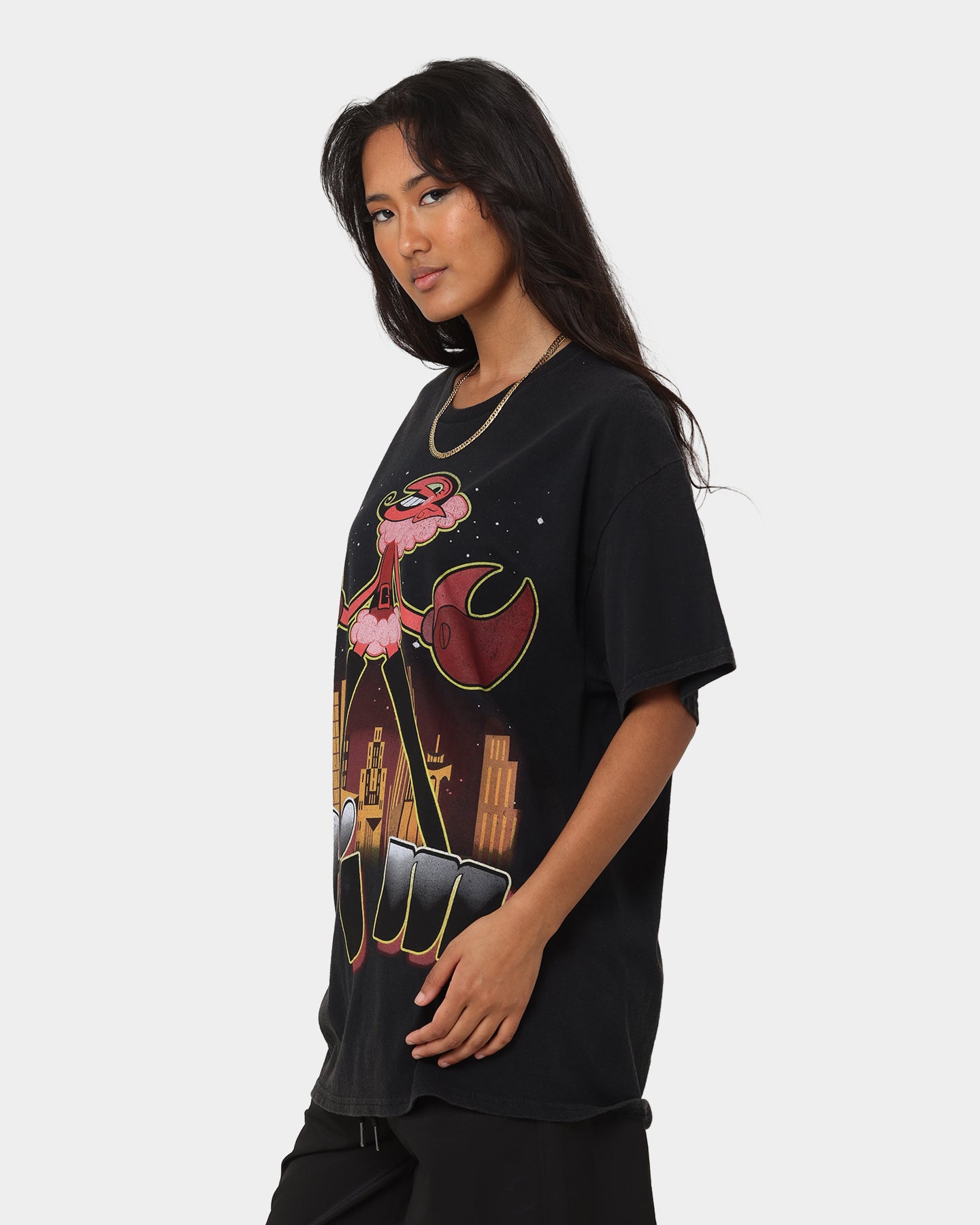 American Thrift X Powerpuff Girls Women's Vintage HIM Graphic T-Shirt - Black Wash - Casual Streetwear & 90s Cartoon Fan Fashion