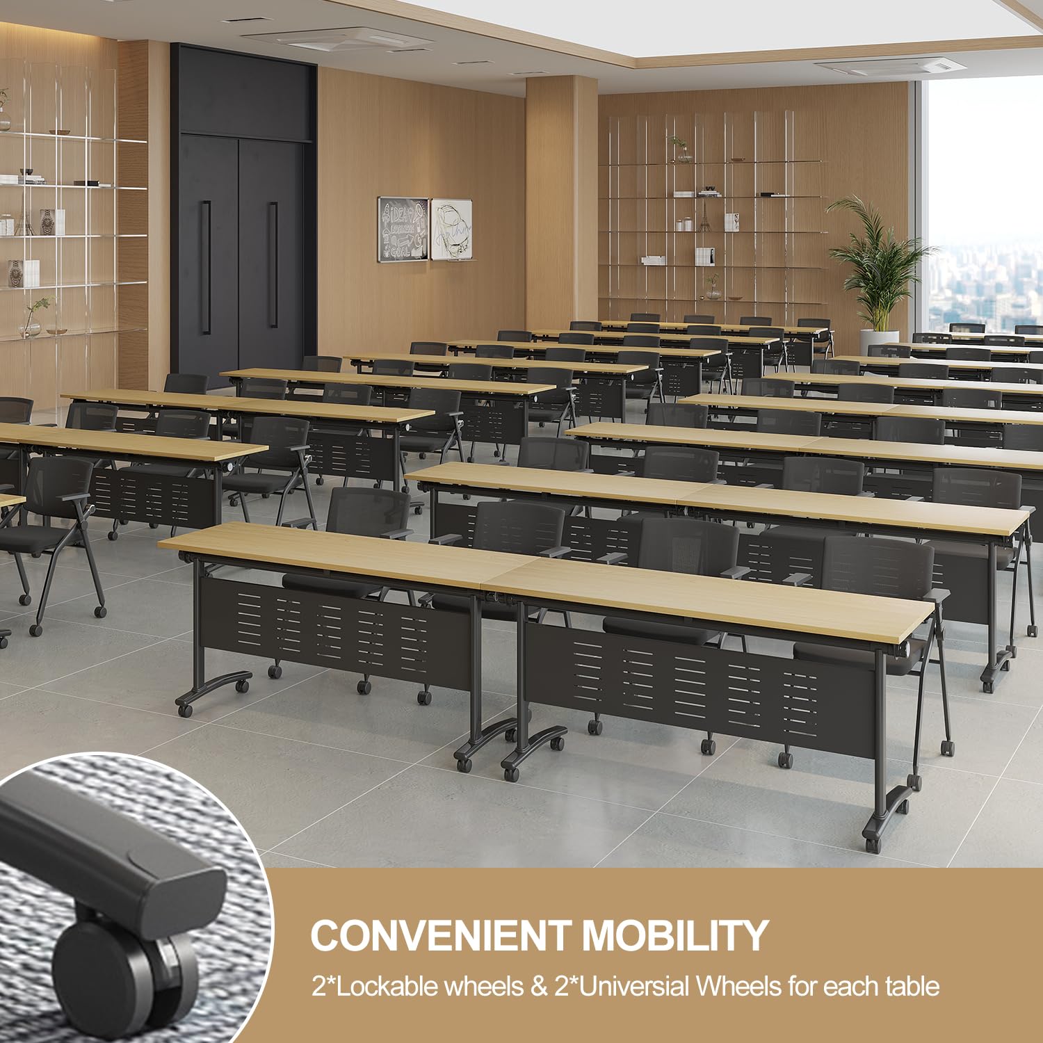 Large Folding Conference Table with Wheels - 62.9