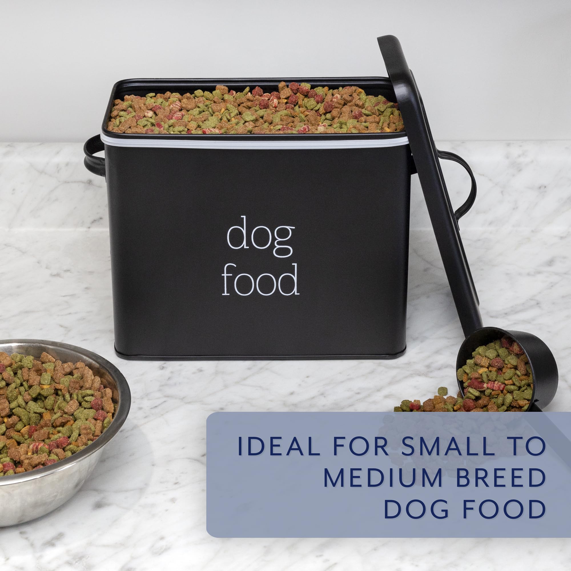 AuldHome Retro Dog Food Storage Canister - Modern Farmhouse Style Pet Food Container with Airtight Lid (Black) | Perfect for Kitchen Pantry Organization & Pet Feeding Station