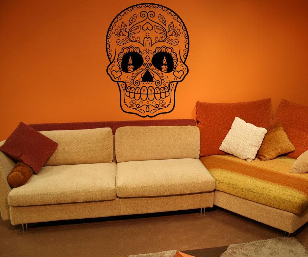 Vinyl Wall Decal Sticker - Candles Sugar Skull Design #1180 - Perfect for Home Decor, Bedroom, Living Room & Party Wall Art