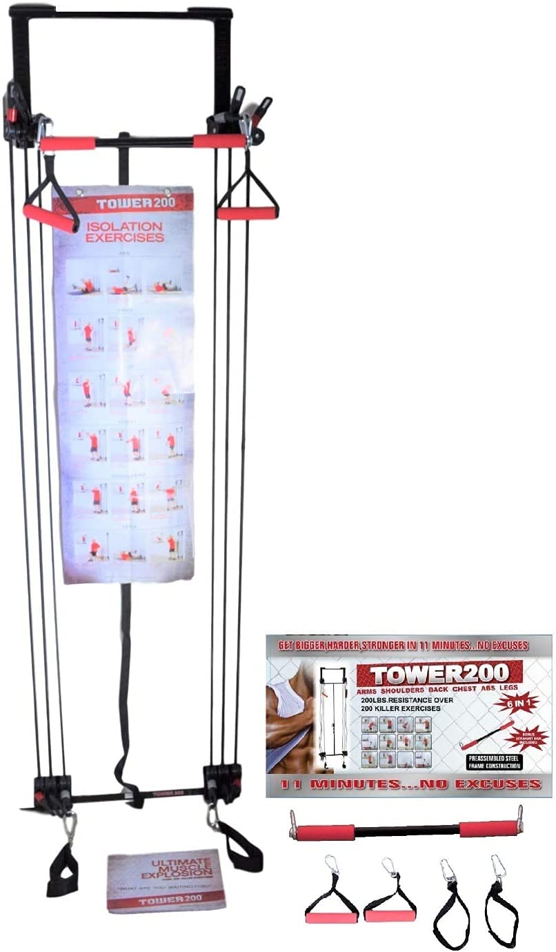 Complete Door Gym Full Body Workout System - Heavy Duty Home Fitness Equipment with Resistance Bands, Straight Bar, Hand Grips & Ankle Straps - Perfect for Strength Training, Pull Ups & Home Exercises (Includes DVD & Chart) - Ideal for Small Spaces, Apartments & Travel Workouts