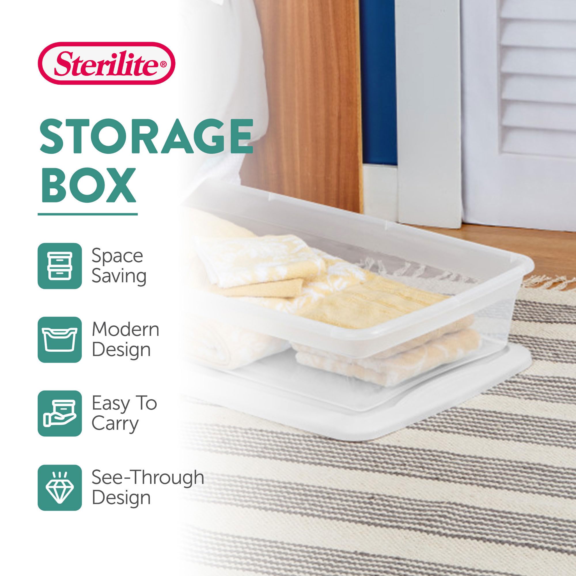 Sterilite 12-Pack Clear Plastic Under Bed Storage Boxes with Snap-On Lids - 41 Quart Stackable Bins for Clothes, Shoes & Seasonal Items - Perfect for Bedroom, Closet & Home Organization