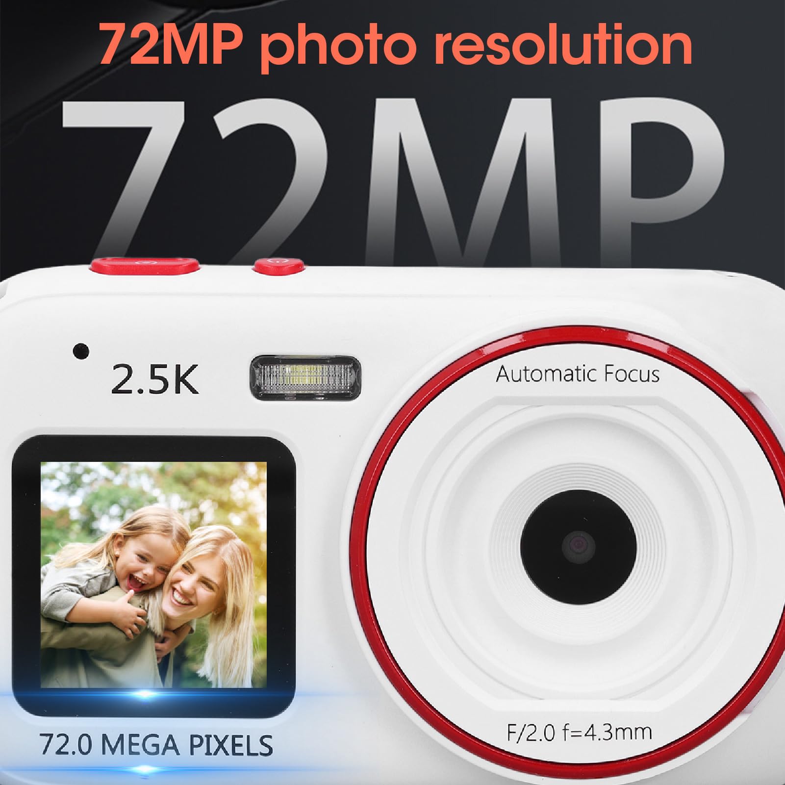 72MP Digital Camera with 16X Zoom & Dual Screen - Compact Vlogging Camera for Beginners, Autofocus Point and Shoot Travel Camera for Photography & Selfies (White) - Perfect for Travel Vlogging, YouTube Content Creation & Everyday Photography