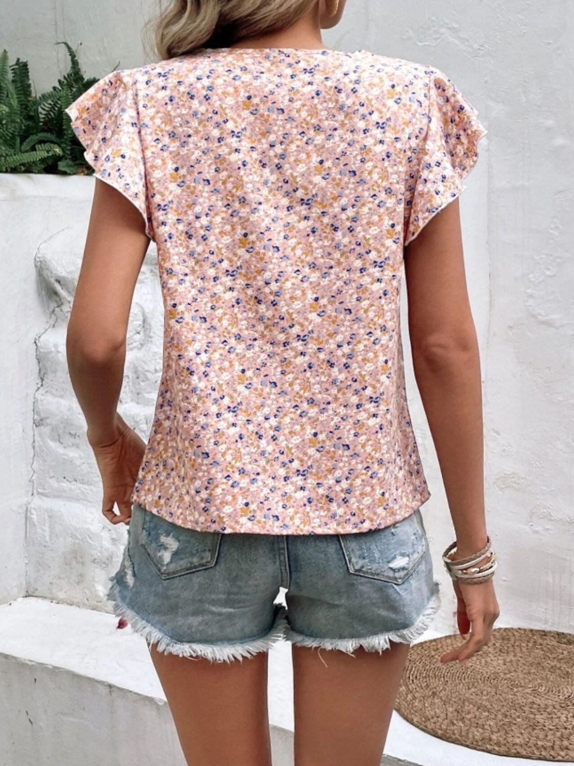 Women's Ditsy Floral Print Round Neck Cap Sleeve Blouse - Casual Summer Tops for Beach, Vacation & Everyday Wear