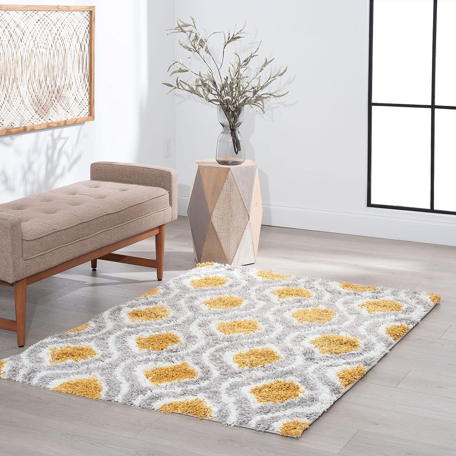 4x6 Gold Shag Rug - Easy Clean Modern Area Rug for Living Room, Bedroom, Dining Room & Entryway - Soft Plush Shaggy Carpet - Alfombras para Salas Modernas - Perfect for Cozy Home Decor & High-Traffic Areas