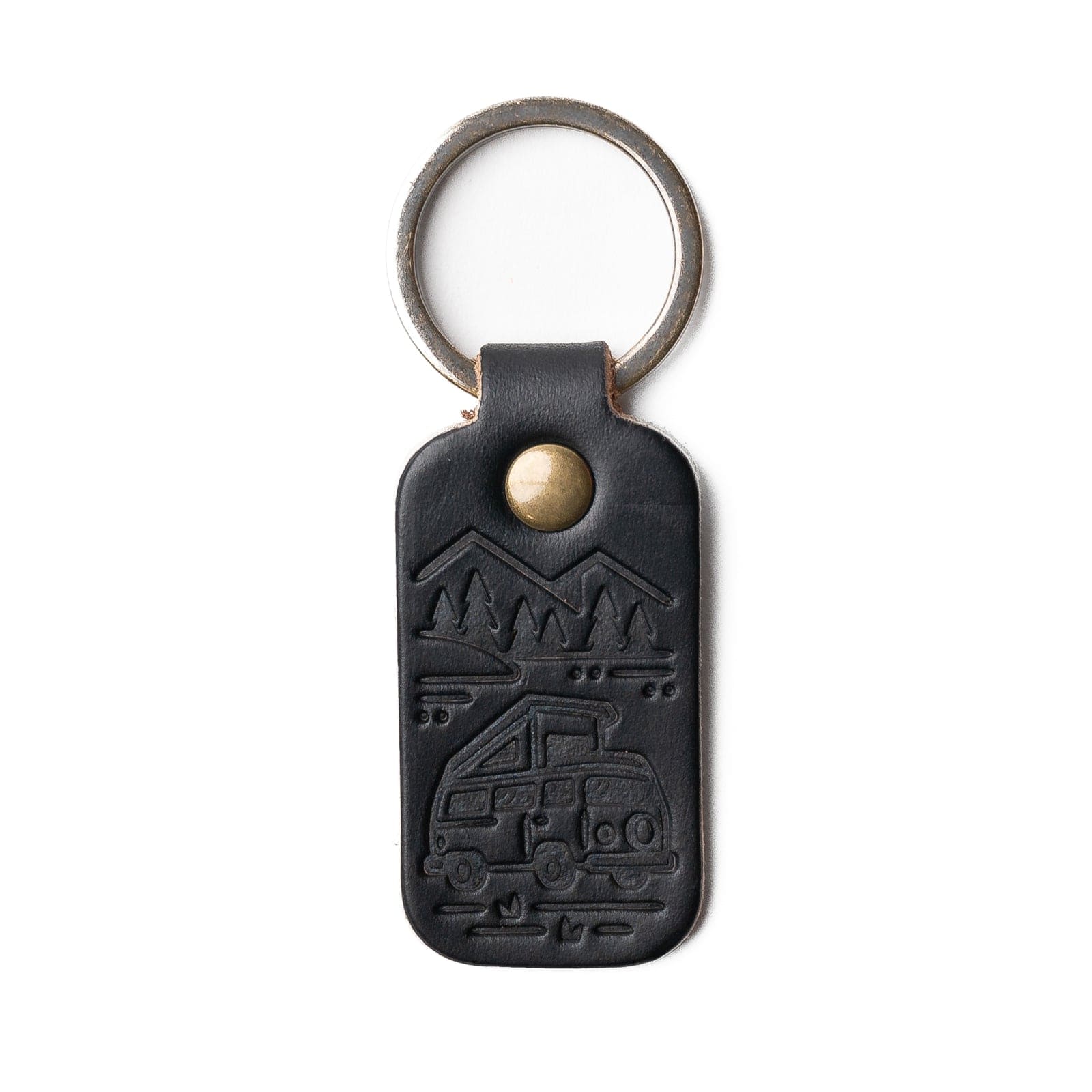 Premium Leather Key Fob for Camper Van - Durable Car Keychain with Metal Hook - Perfect for RV, Travel & Outdoor Adventures