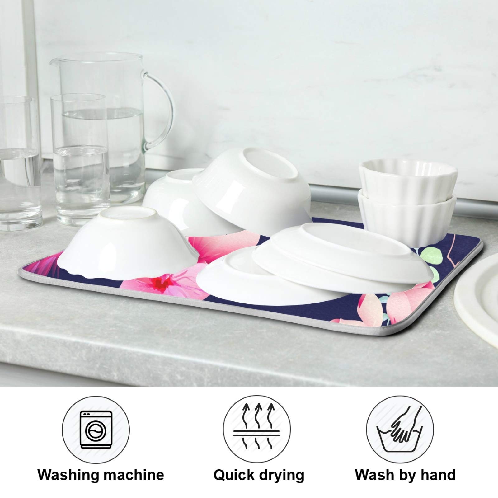 Premium Polyester Dish Drying Mat with Hummingbird Design - 24