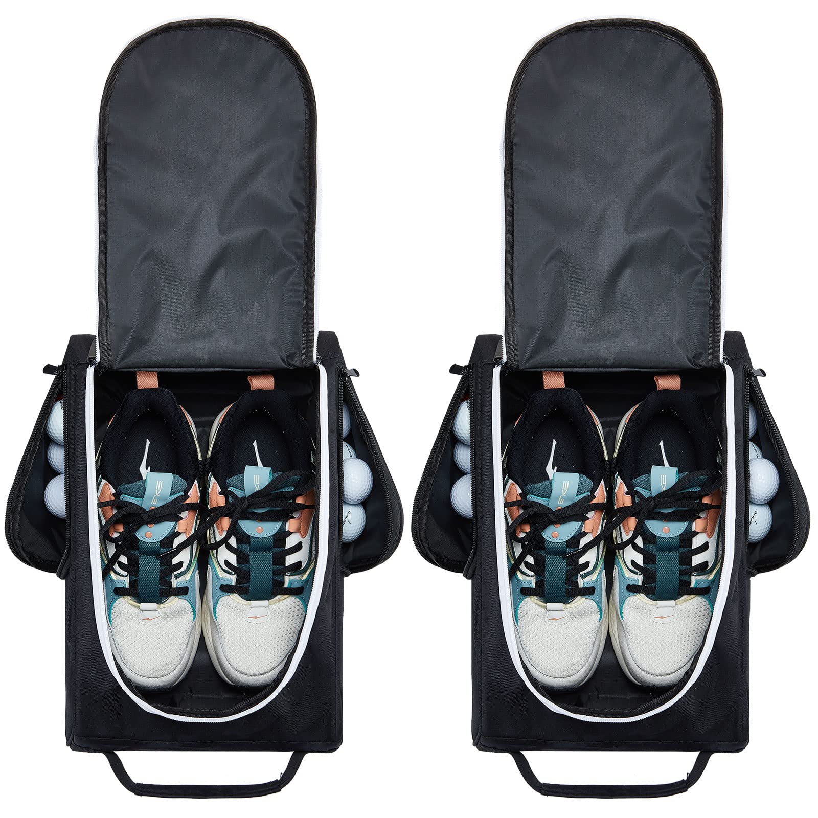 Funtery 2-Pack Golf Shoe Travel Bags - Zippered Sports Shoe Carrier with Ventilation & Exterior Pocket for Golf Balls, Tees & Socks - Durable Golf Accessories for Men & Women - Perfect for Travel, Gym & Golf Course Use
