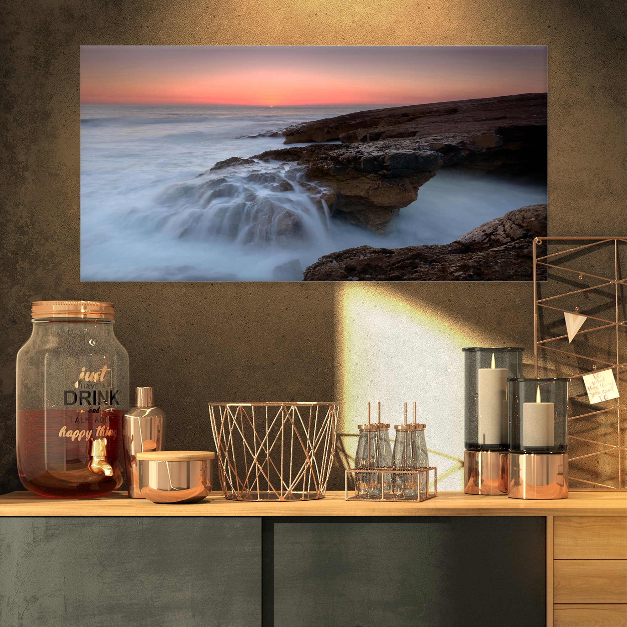 Designart PT10681-32-16 White Waters at The Bridge of Hell - Contemporary Seascape Art Canvas Print 32x16 Inches - Modern Ocean Wall Decor for Living Room, Bedroom & Office