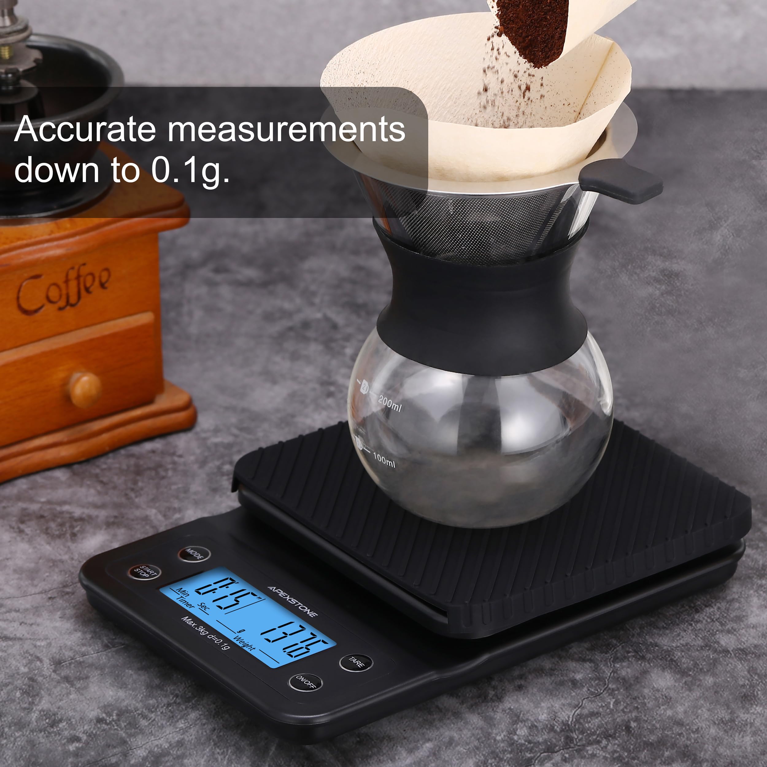 Apexstone Small Espresso Scale with Timer - Digital Coffee Scale for Pour Over, Drip, and Espresso Brewing (Batteries Included) | Perfect for Home Baristas & Coffee Shops