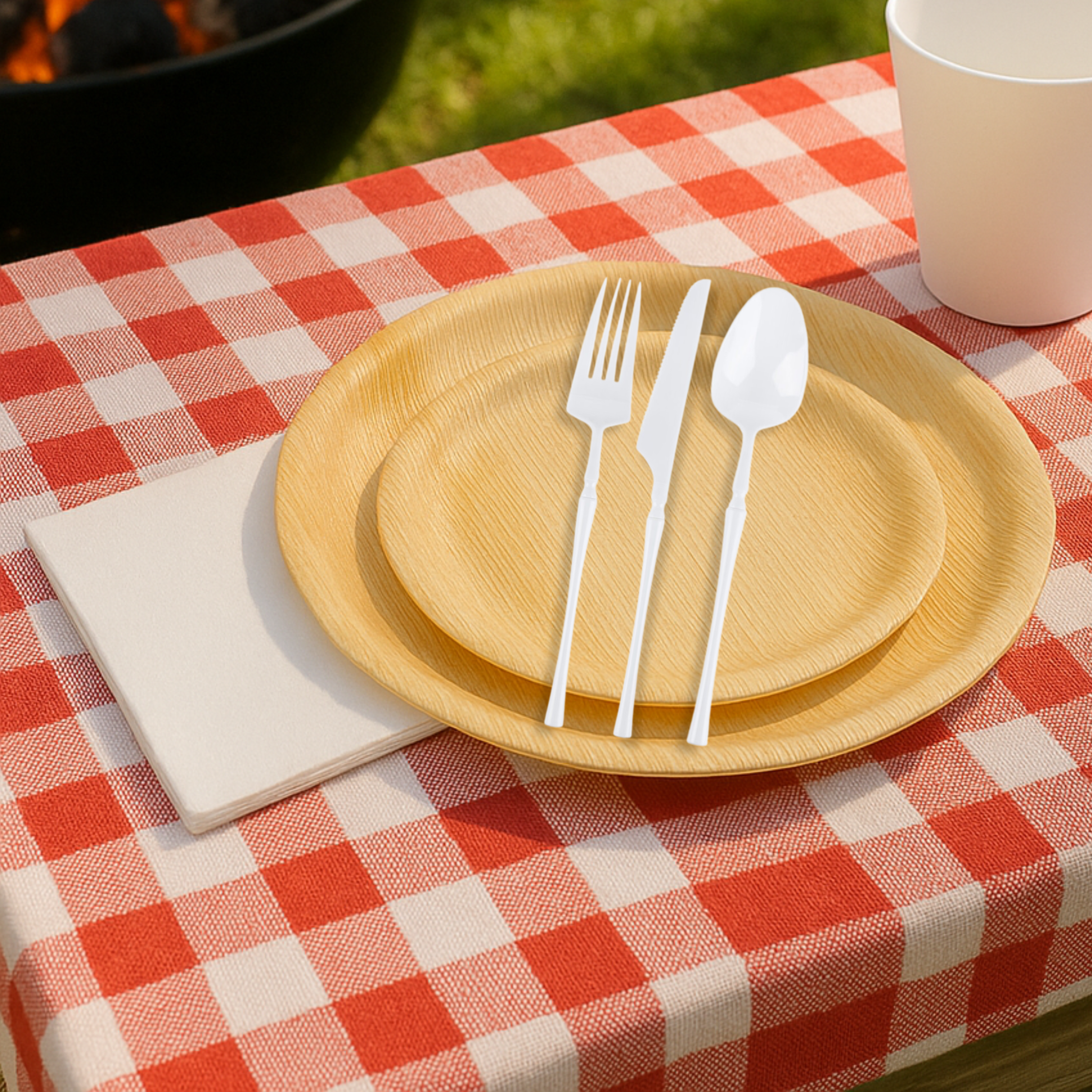 Premium Natural Palm Leaf & White Disposable Party Plates (20-Piece Set) - Eco-Friendly Elegance for Weddings, BBQs & Outdoor Events