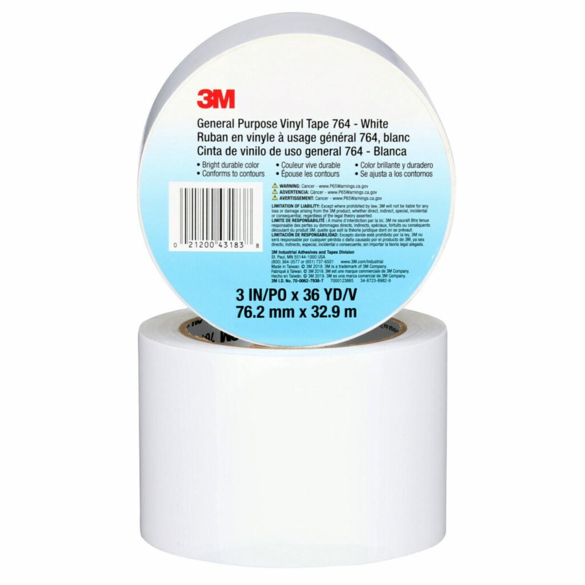3M General Purpose Vinyl Tape - White, 3/4 in x 60 ft, Multipurpose Electrical Insulation Tape for Home, Office & DIY Projects - Waterproof, Durable & Easy to Tear