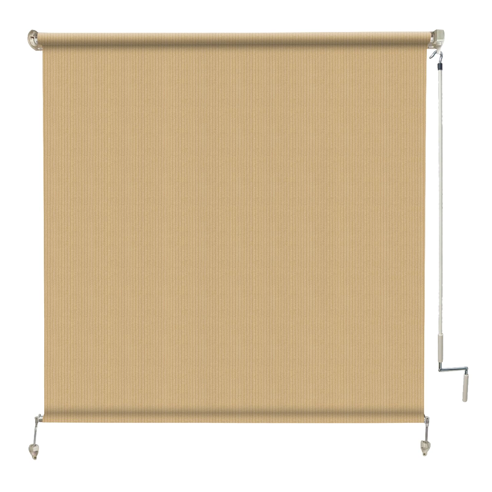 Amagenix 8' x 8' Cordless Outdoor Roller Shade - UV Protection Patio Blinds with Two-Section Poles & One-Piece Fabric (Sesame Color) - Perfect for Backyard, Deck, and Sunroom Sun Protection