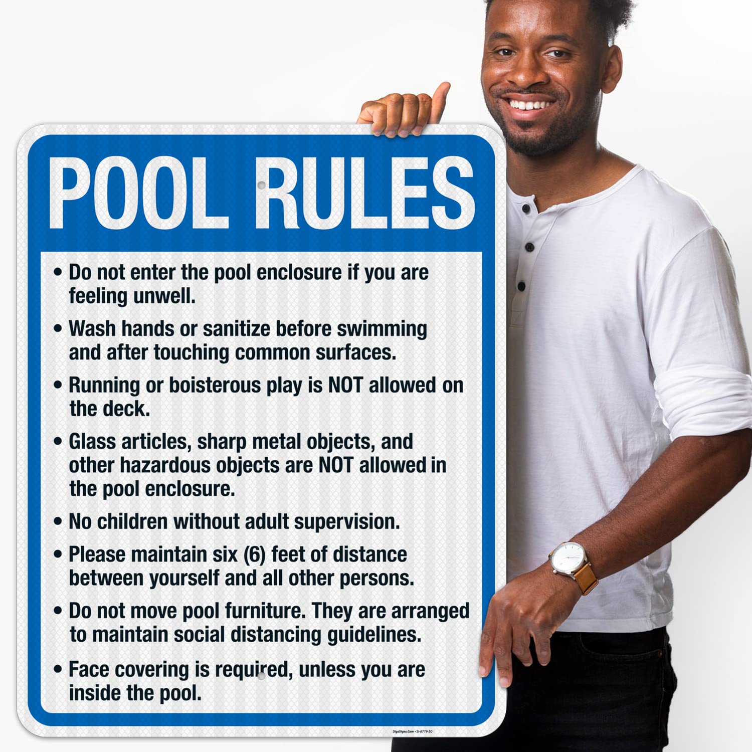 Pool Rules Sign - 24x30 Inches, 3M EGP Reflective Aluminum, Fade Resistant - Indoor/Outdoor Safety Sign for Swimming Pools, Backyards & Public Areas - Made in USA