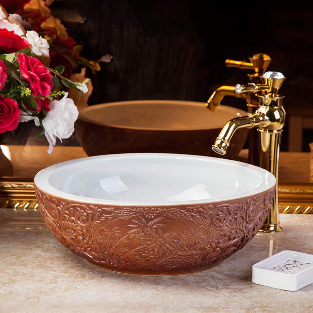 ROLTIN Countertop Basin - Round Ceramic Art Sink from Jingdezhen, China | Modern Bathroom Vanity for Small Spaces & Powder Rooms