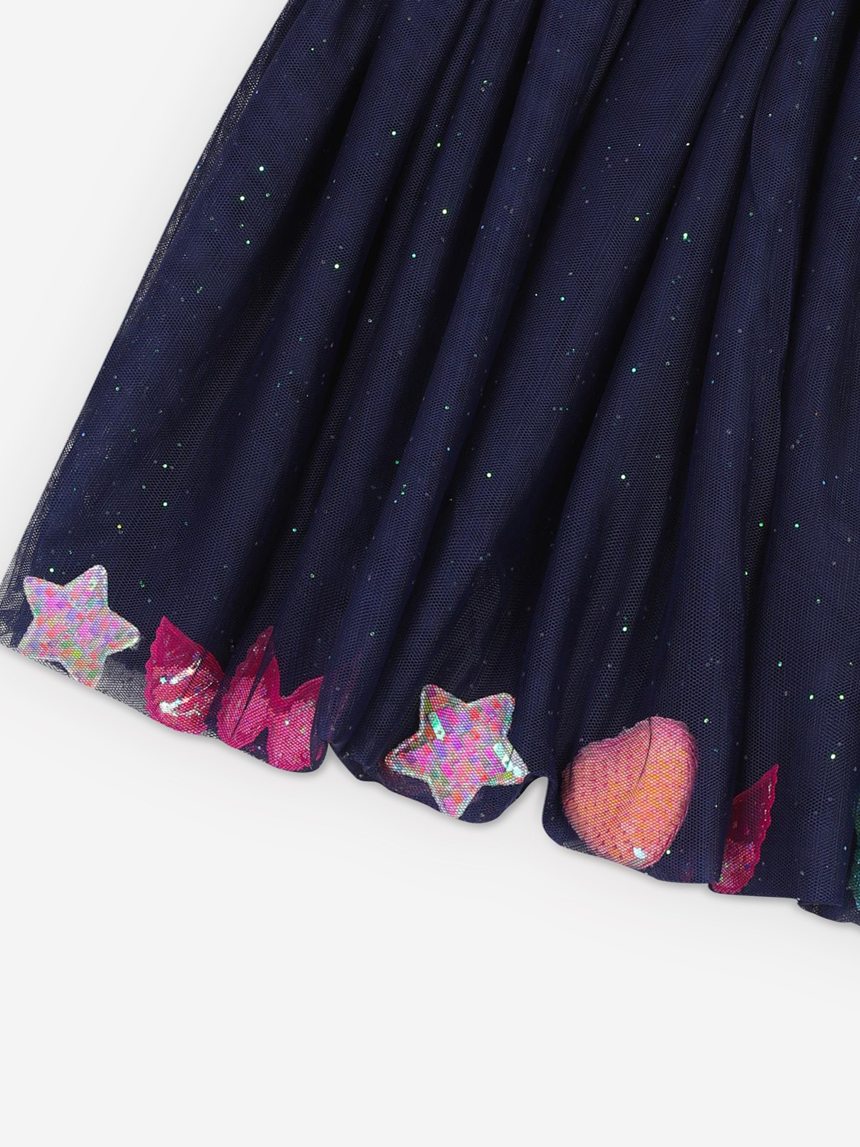 Billieblush Girls Navy Glitter Mesh Skirt - Sparkly Party Dress for Kids, Birthday, Dance Recital & Special Occasions