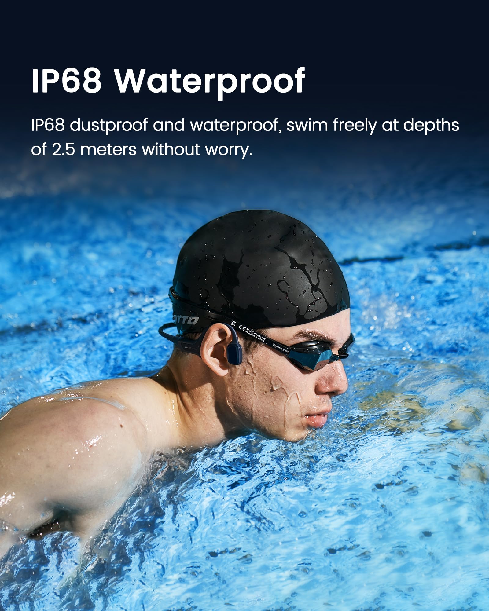 HaptiFit Terra Advanced Smart Sports Wearable - Open Ear Bluetooth Bone Conduction Headphones with Mic & 32GB MP3 Storage | IPX8 Waterproof Wireless Earphones for Workouts, Running, Swimming | Perfect for Gym, Outdoor Activities & Daily Commute | Blue
