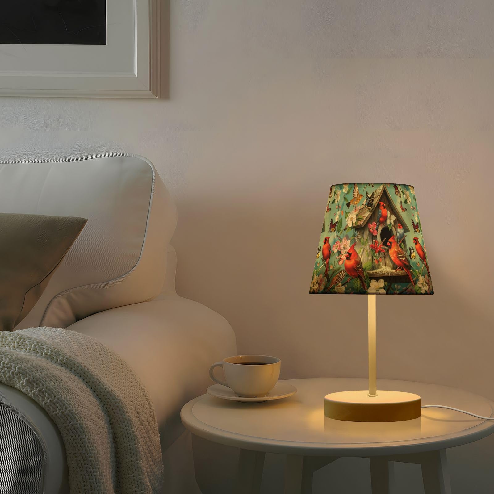 CHIFIGNO Modern Nightstand Lamp with USB Port - 3-Way Dimmable Bedside Table Light, Spring Garden Birds Design for Bedroom Decor - Perfect for Reading, Relaxing & Enhancing Ambience