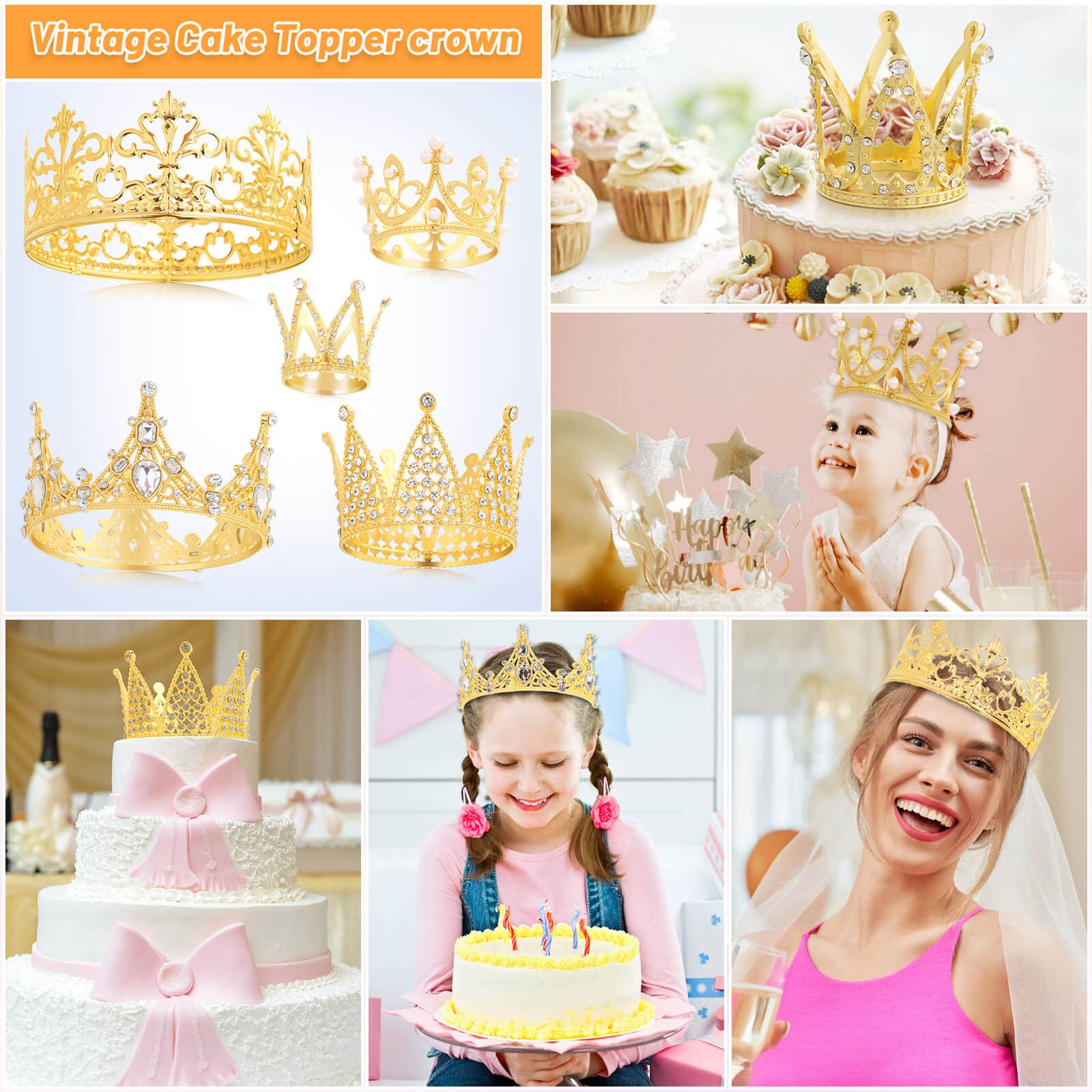 53 Pcs Flower Bouquet Accessories Set - 5 Gold Crowns & 48 Gold Butterflies for Wedding Bouquets, Birthday Cakes, Baby Showers - DIY Floral Arrangement & Party Decorations