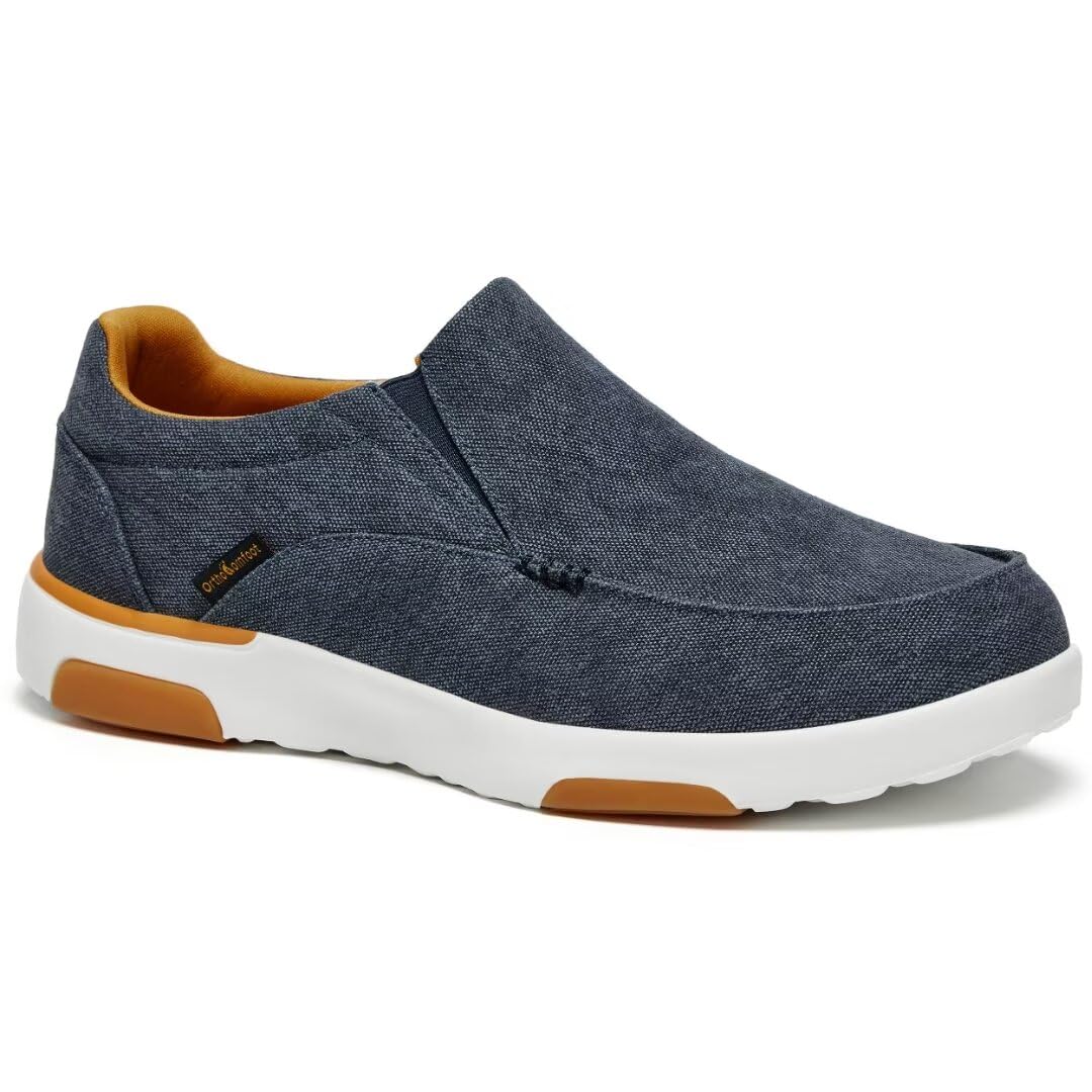 OrthoComfoot Men's Orthopedic Slip-On Loafers with Arch Support - Comfortable Orthotic Shoes for Plantar Fasciitis Relief, Foot & Heel Pain - Vintage Canvas Walking Shoes for Work, Travel & Daily Comfort