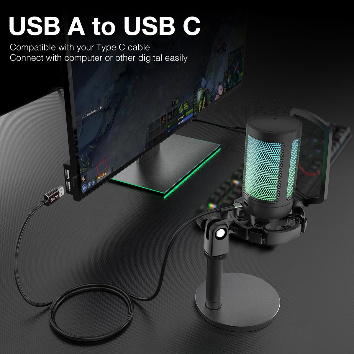 FIFINE A6 RGB USB Condenser Microphone with Mute Button & Gain Control - Professional Studio Quality Mic for PC, Mac, Gaming, Streaming, Podcasting, YouTube, Discord & Voice Recording