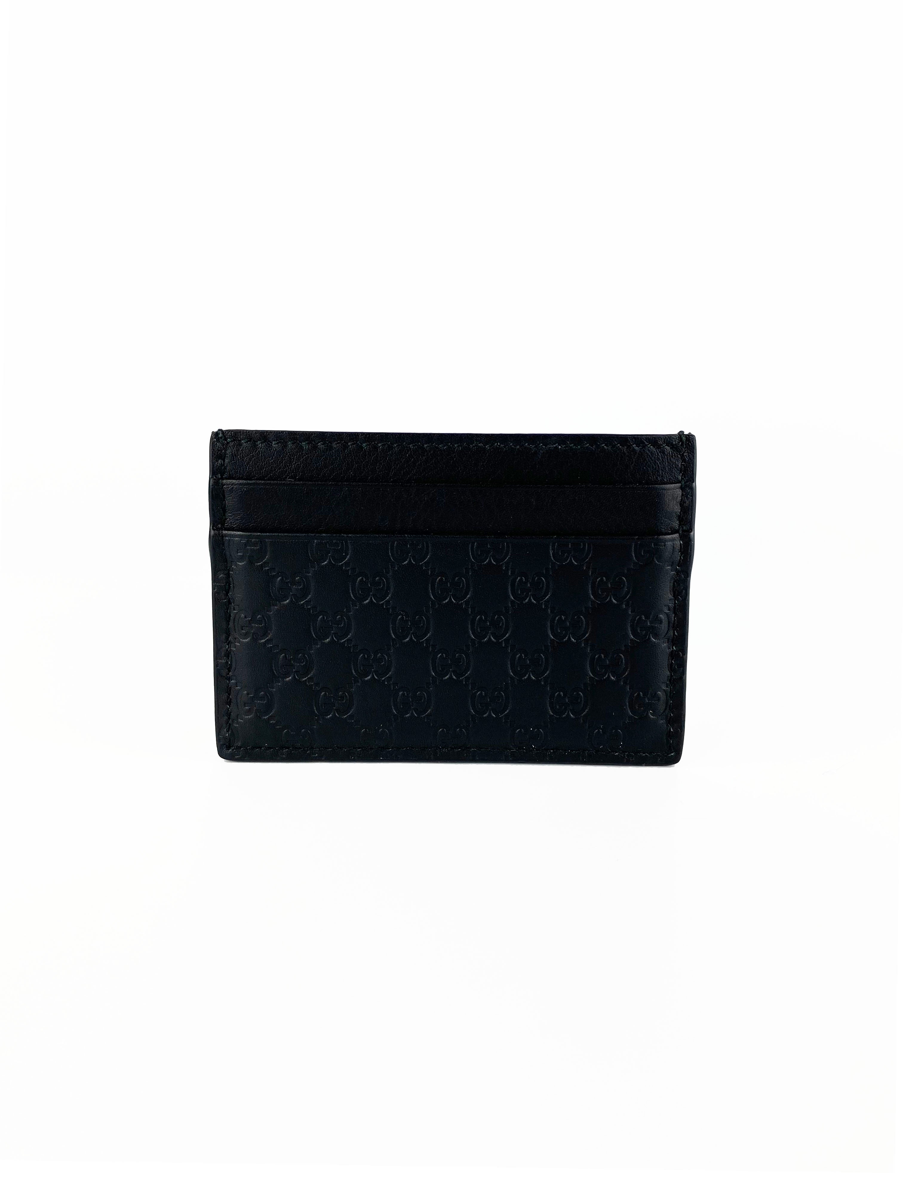 Gucci Black Signature Leather Card Holder Wallet for Men & Women - Slim RFID Blocking Credit Card Case for Travel & Everyday Use