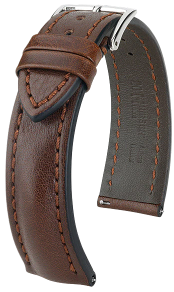 Hirsch Lucca Genuine Leather Watch Strap 22mm Brown - Replacement Band for Smartwatches & Dress Watches | Perfect for Business, Casual & Formal Occasions