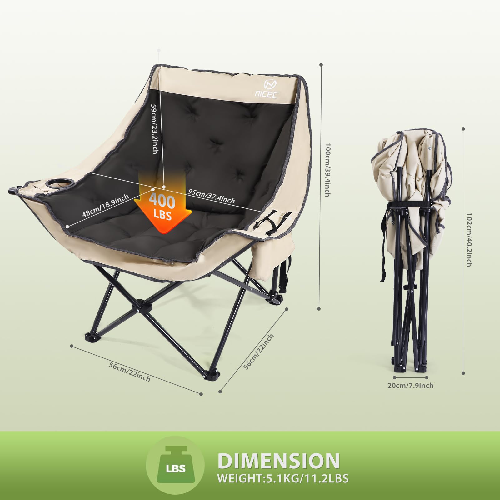 Heavy Duty Oversized Padded Camping Chair for Adults - Foldable Lawn Chair with Cooler Bag & Thick Padding (2-Pack) - Perfect for Backyard, Beach, Picnics & Outdoor Events
