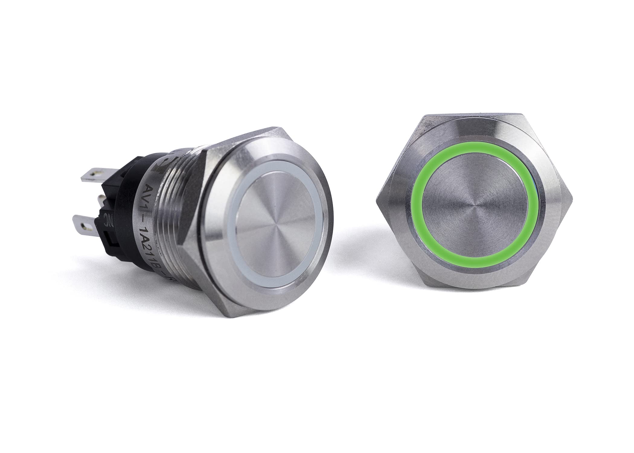 Sierra AV10040G Push Button Switch with Green Halo Illumination - Durable Electrical Switch for Industrial Control Panels, Machinery, and Automation Equipment