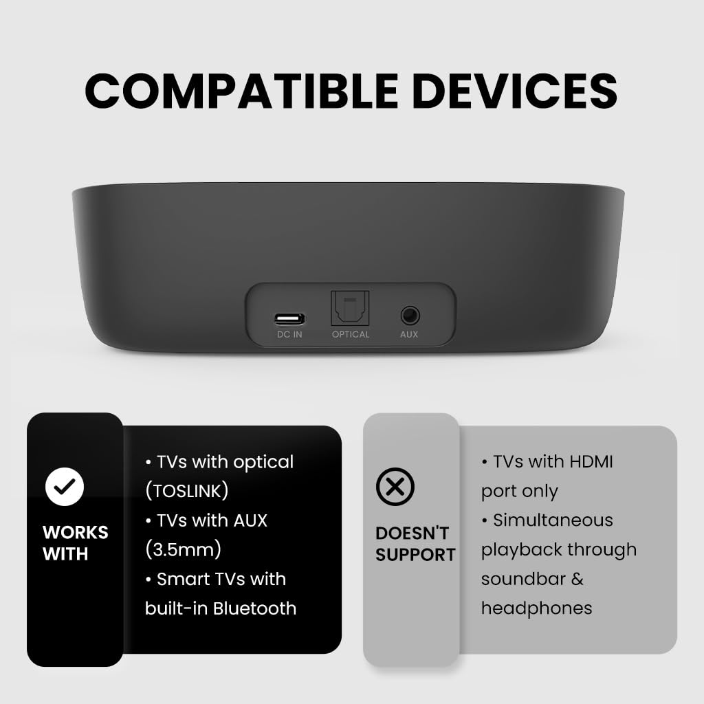 Avantree Ensemble Wireless TV Headphones with Charging Dock & Transmitter - Bluetooth & Optical/AUX Compatible for Seniors - 35Hr Playtime for Watching TV, Movies & Gaming at Home