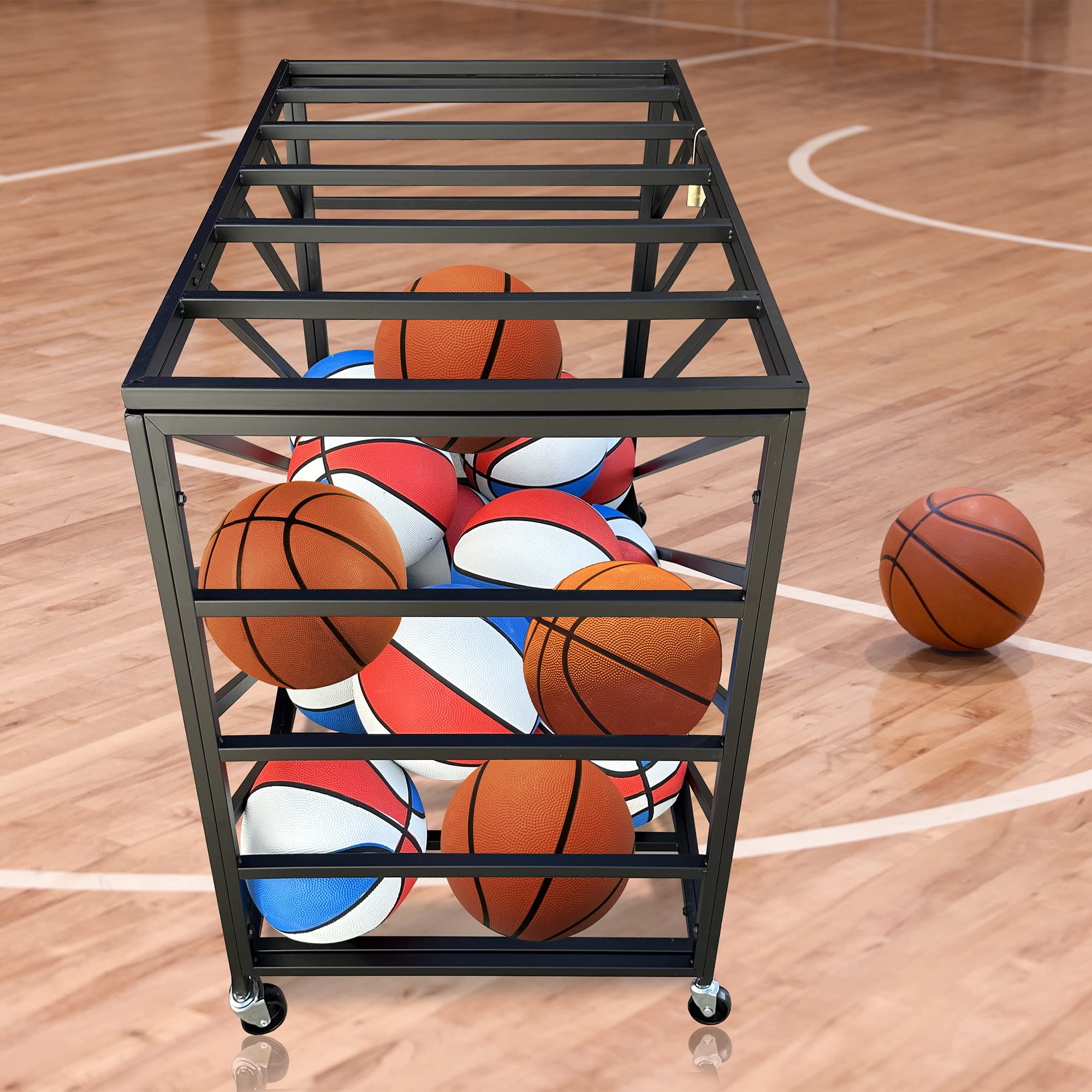 Lockable Rolling Ball Storage Cart with Wheels - Heavy Duty Indoor/Outdoor Sports Ball Locker Cage for Basketballs, Soccer Balls & Gym Equipment - Holds 30+ Balls - Perfect for School Gyms, Sports Facilities & Home Storage