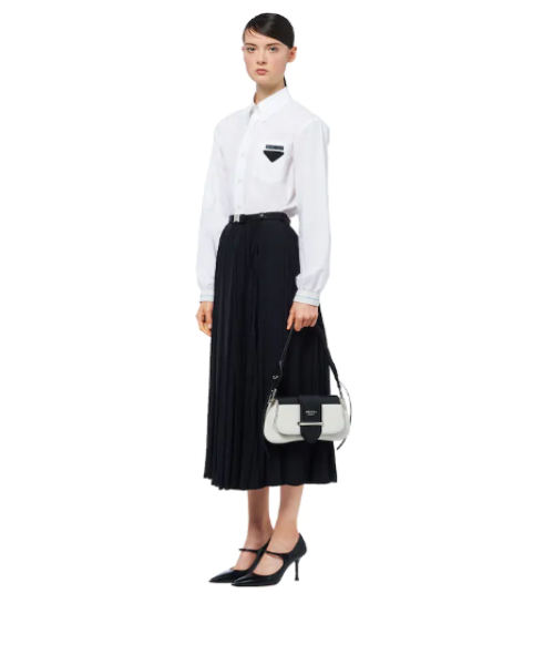 Prada Sidonie Genuine Leather Shoulder Bag for Women - White & Black Luxury Handbag | Perfect for Work, Travel & Evening Events