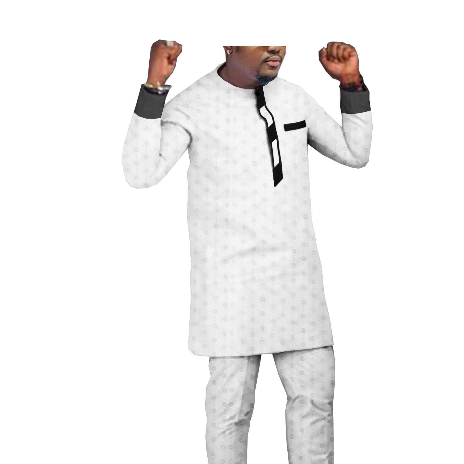 Bazin Riche African Print Men's 2-Piece Tribal Outfit - Stylish Tracksuit Set with Matching Coat & Pants | Perfect for Cultural Events, Weddings & Special Occasions