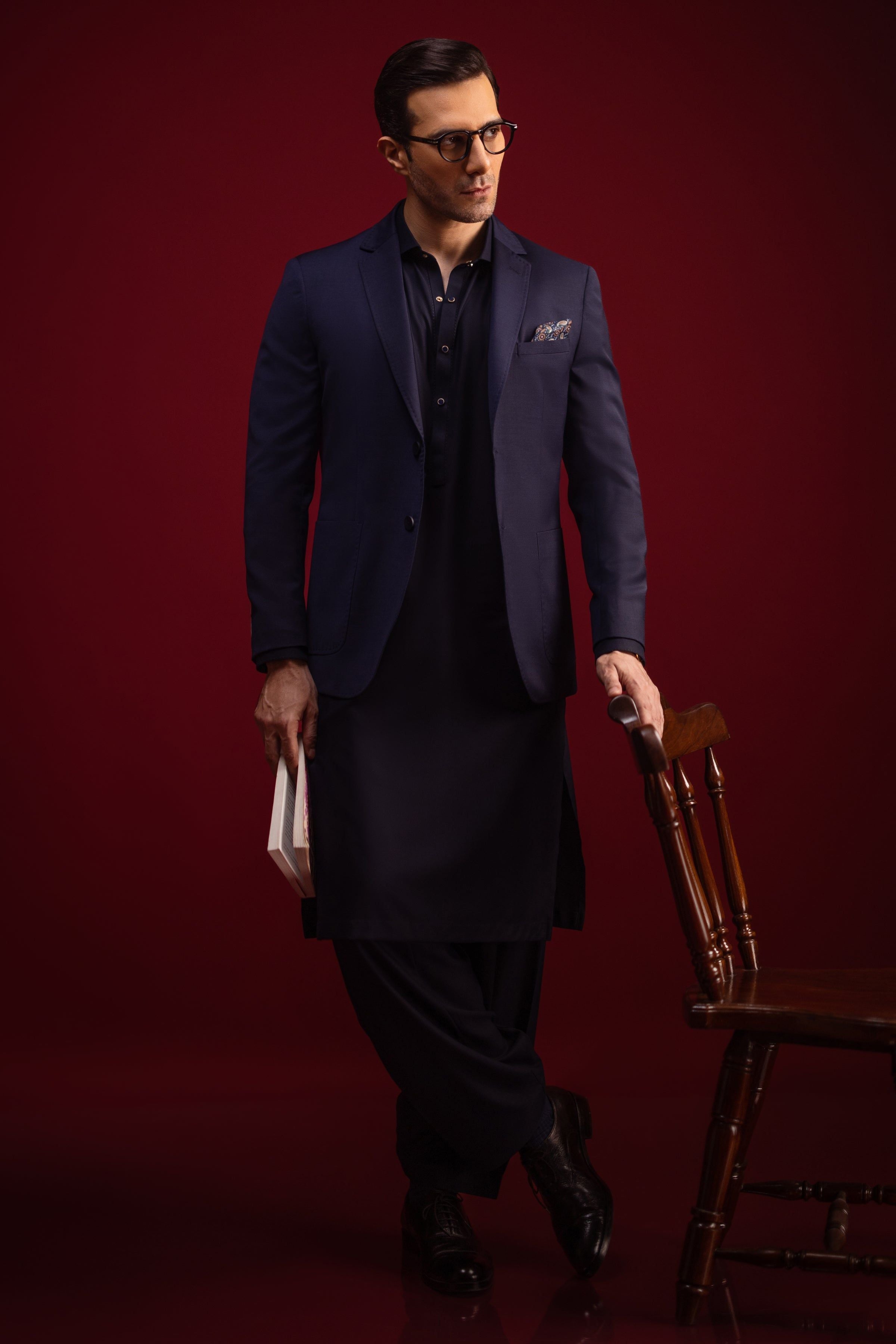Stylish Blended Navy Kameez Shalwar Outfit - Premium Pakistani Traditional Wear for Men & Women - Perfect for Eid, Weddings & Cultural Events