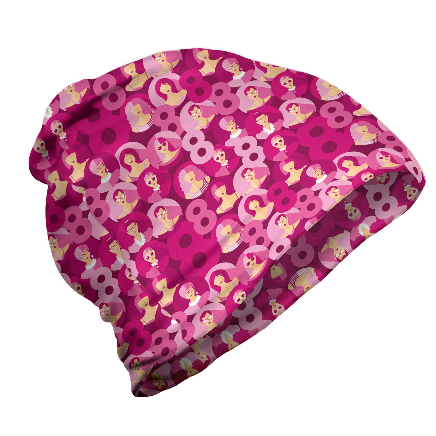 Ambesonne Unisex Beanie - Stylish Circular Lady Portraits Design for Men & Women - Perfect for Hiking, Outdoor Activities & Winter Fashion
