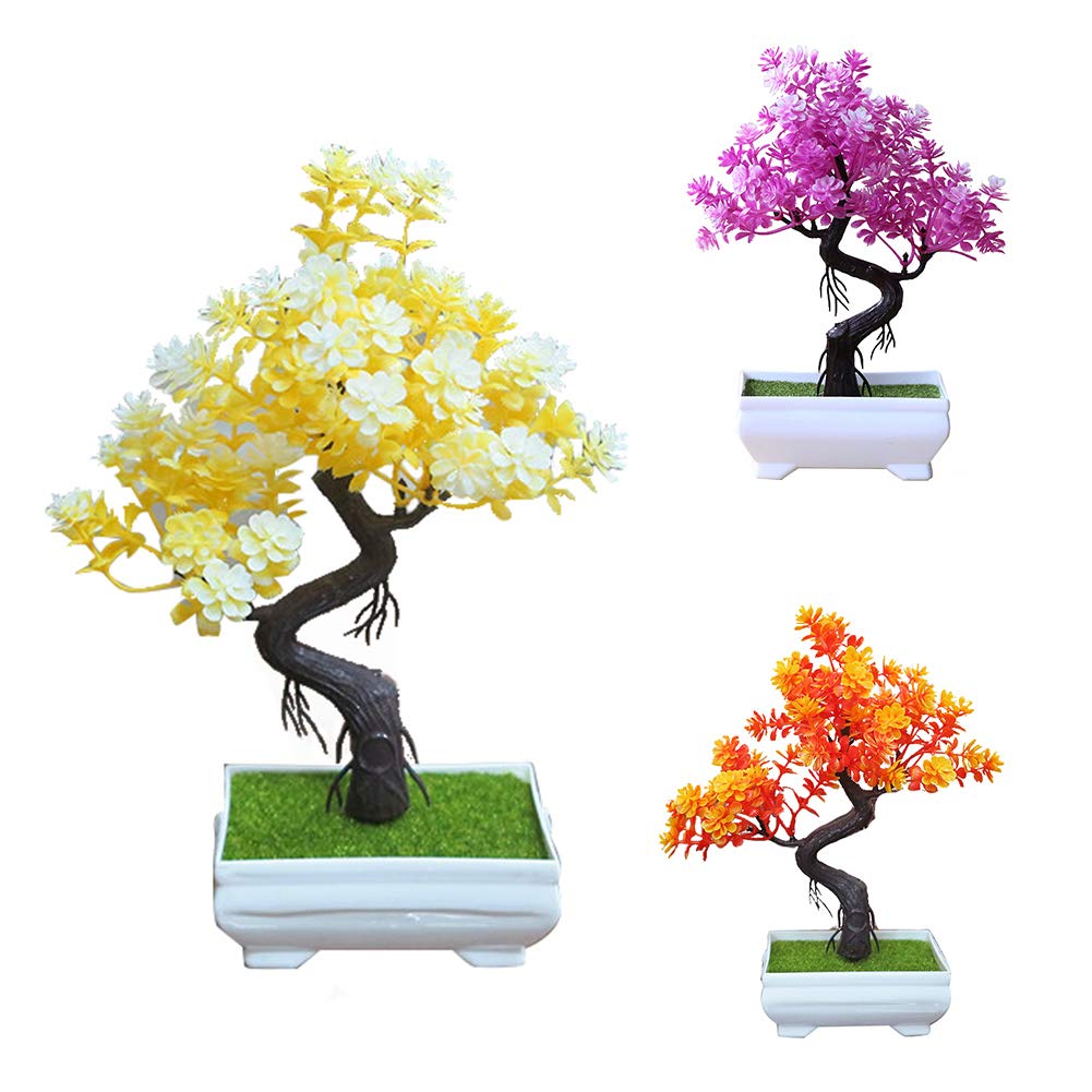 Artificial Bonsai Tree - Realistic Fake Potted Plant for Home Decor, Office, Bathroom, Kitchen, Bookshelf & Garden | Rose Red Simulation Plant for Table Centerpieces & Indoor Greenery