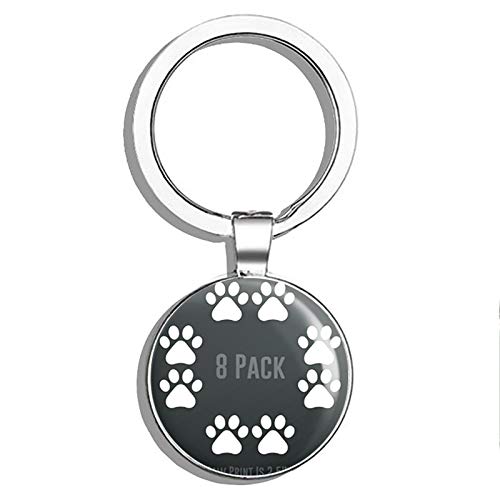 8-Pack Double Sided Stainless Steel Dog Paw Print Keychains - Pet Lover Gift, Key Ring Holder for Car Keys & Key Finder (Ideal for Dog Owners, Pet Memorial, Gifts for Dog Walkers)