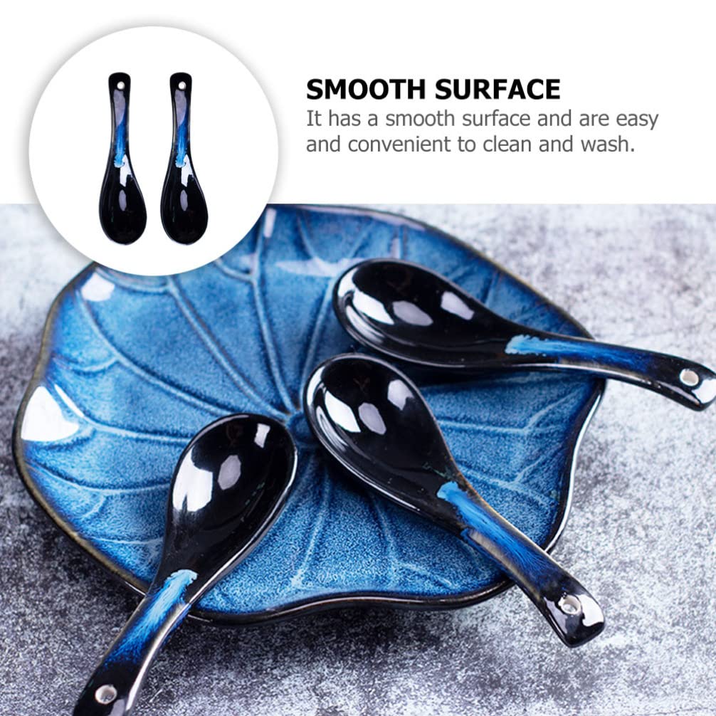 HEMOTON 2-Piece Ceramic Soup Spoons Set - Japanese Style Rice & Noodle Spoons, Chinese Porcelain Dinner Spoons for Ramen, Congee & Kitchen Use - Perfect for Asian Cuisine, Home Dining & Restaurant Serving
