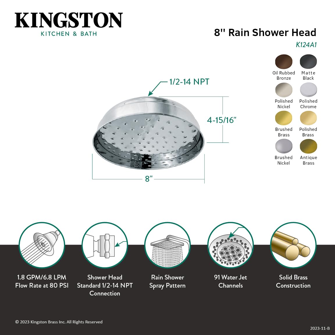 **DK1241 Hot Springs Rain Drop Shower Head - 8 Inch Polished Chrome - High Pressure Rainfall Showerhead for Spa-Like Relaxation - Perfect for Bathroom, Master Suite & Luxury Home Upgrades**