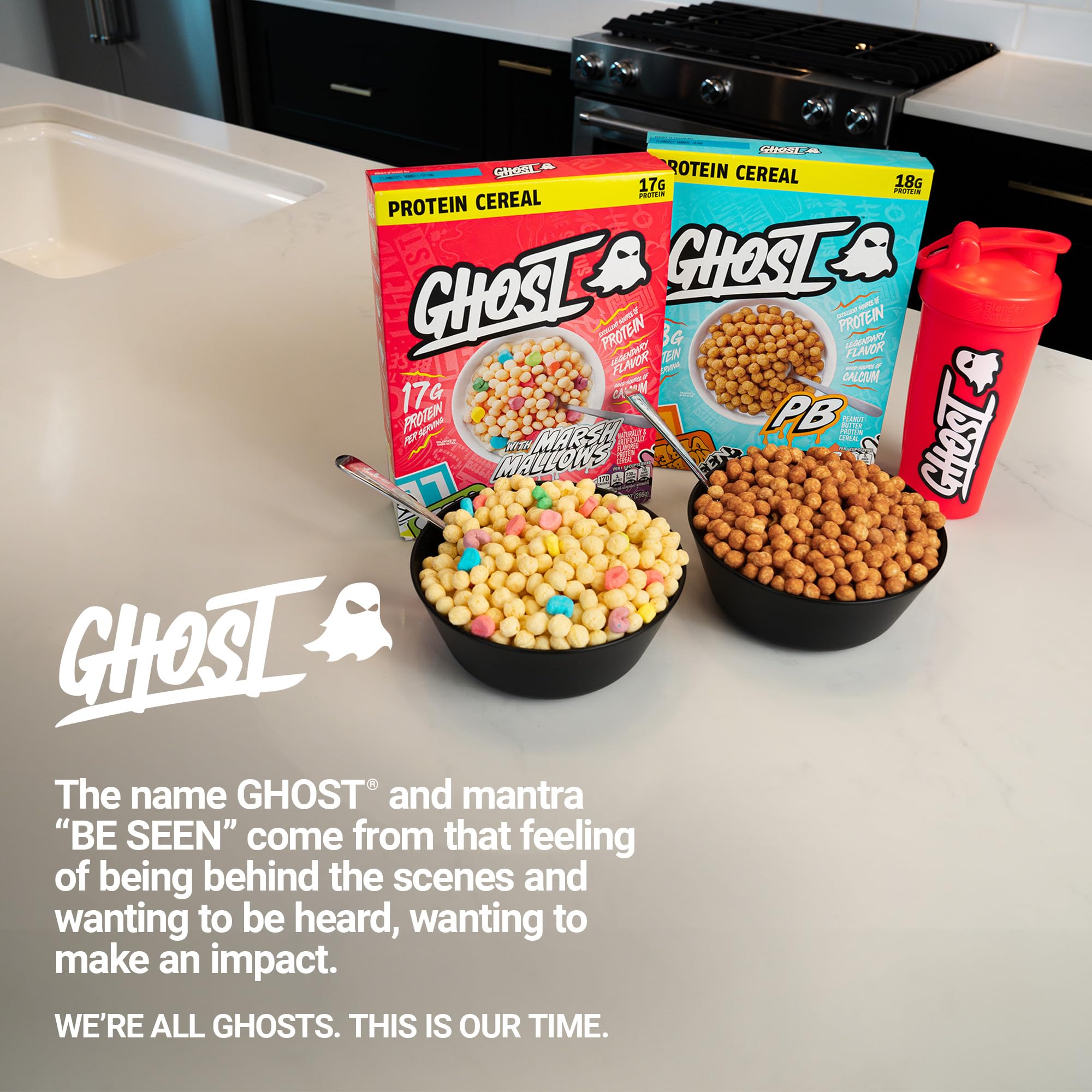GHOST Protein Cereal Variety Pack - Marshmallow Flavor with Lucky Charms Marshmallows & Peanut Butter (4-Pack) | High Protein Breakfast Cereal (17g Protein) | Good Source of Calcium | Perfect for Post-Workout Snacks & Healthy Morning Meals