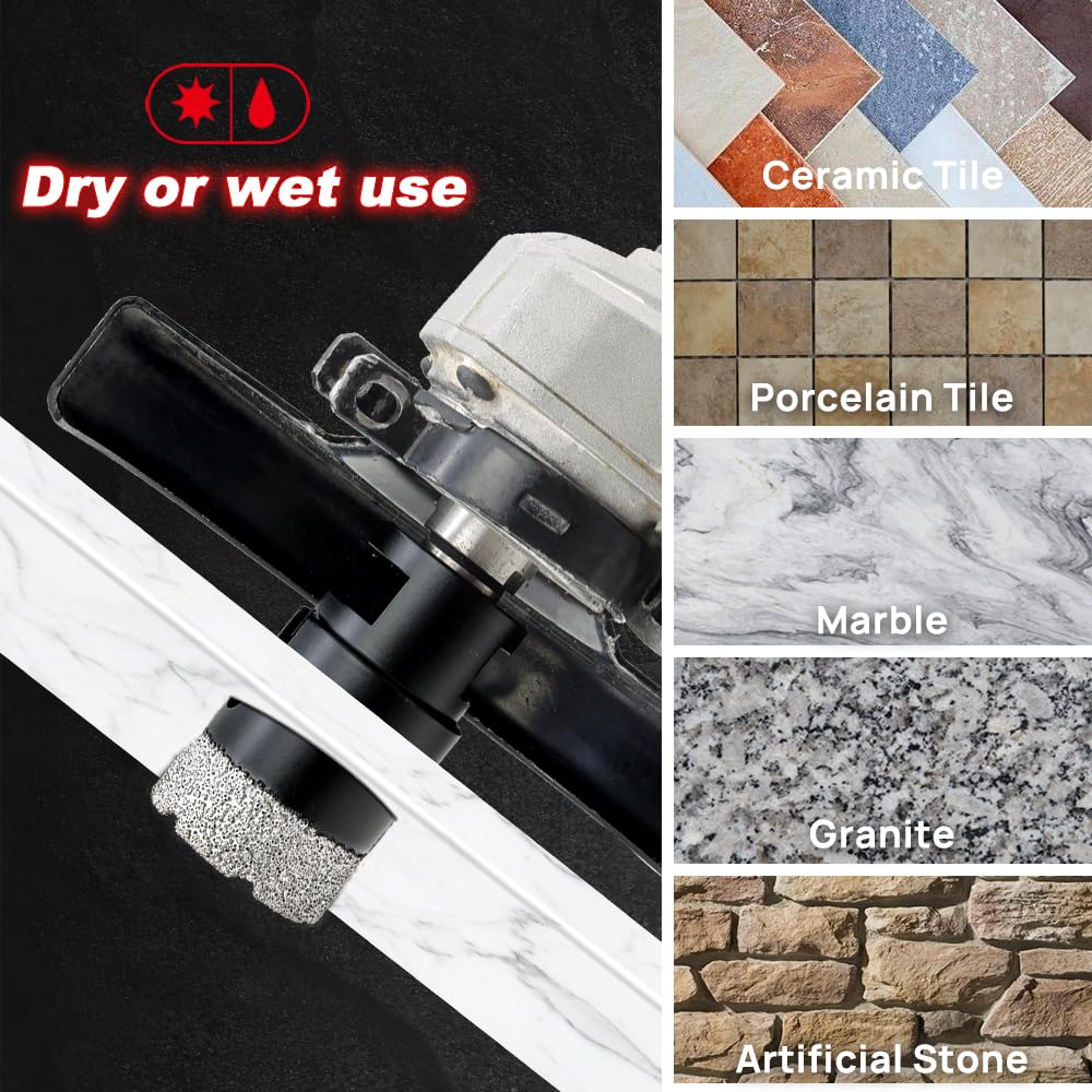 DT-DIATOOL Diamond Core Drill Bit Set - 19/28/35/45/51mm Tile Hole Saw Kit with 20mm Diamond Finger Bit & 2 Adapters for Porcelain, Ceramic, Marble, Granite - Perfect for Bathroom Renovation, Kitchen Backsplash & Tile Installation Projects
