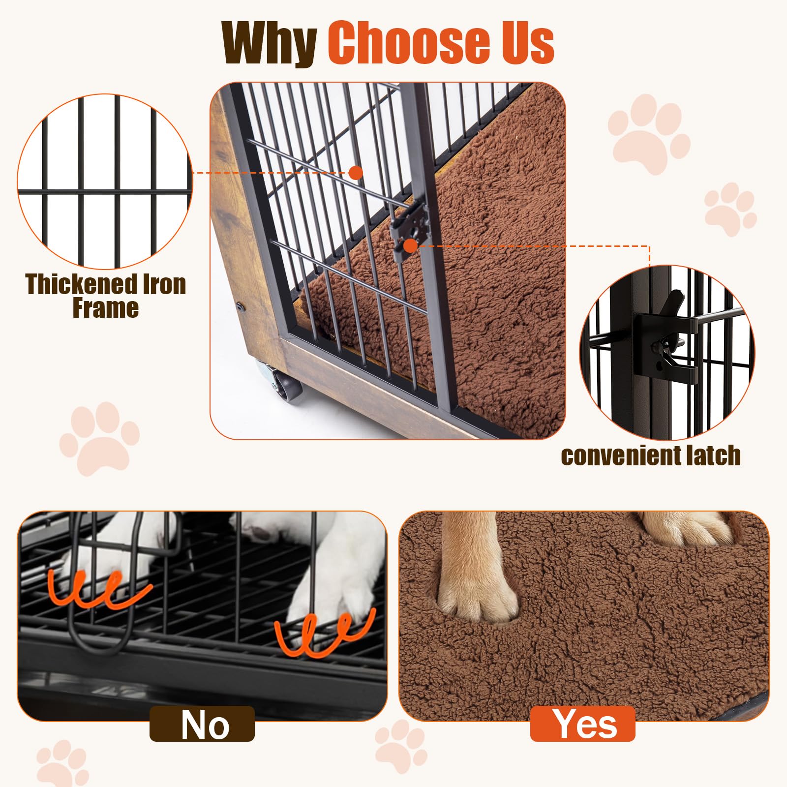 LEMBERI 32 Inch Wooden Dog Crate Furniture with Cushion - Double Door Pet Kennel Cage with Wheels for Small & Medium Dogs - Rustic Brown Indoor Dog House & Decorative Side Table - Perfect for Living Room, Bedroom or Office Use