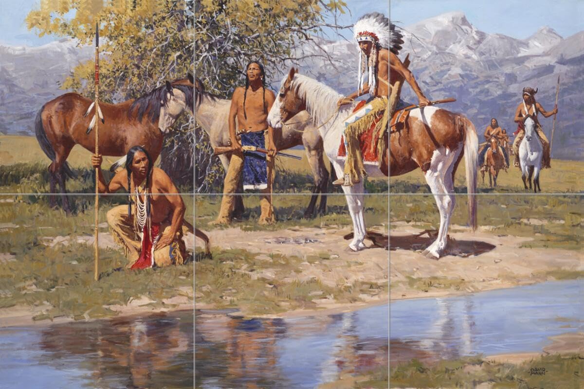 Ceramic Backsplash Tile Mural - Native American Indian Artwork 'The Still Warm Camp' by David Mann for Kitchen & Bathroom Decor | Perfect for Southwestern Style Home Renovation